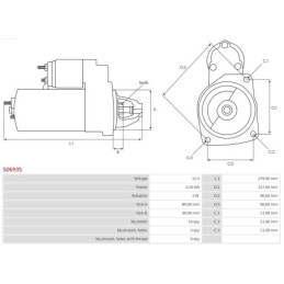 Démarreur 12 V 2.2 kW  pour...