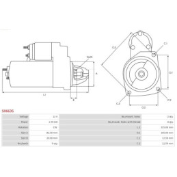 Démarreur 12 V 2.7 kW  pour Audi 100 Avant 1.8 quattro S0663S