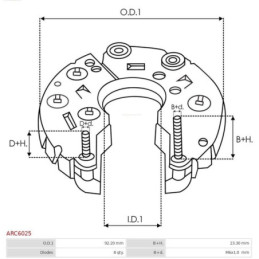 Pont de diodes alternateur pour TOYOTA LAND CRUISER (KDJ12, GRJ12) ARC6025